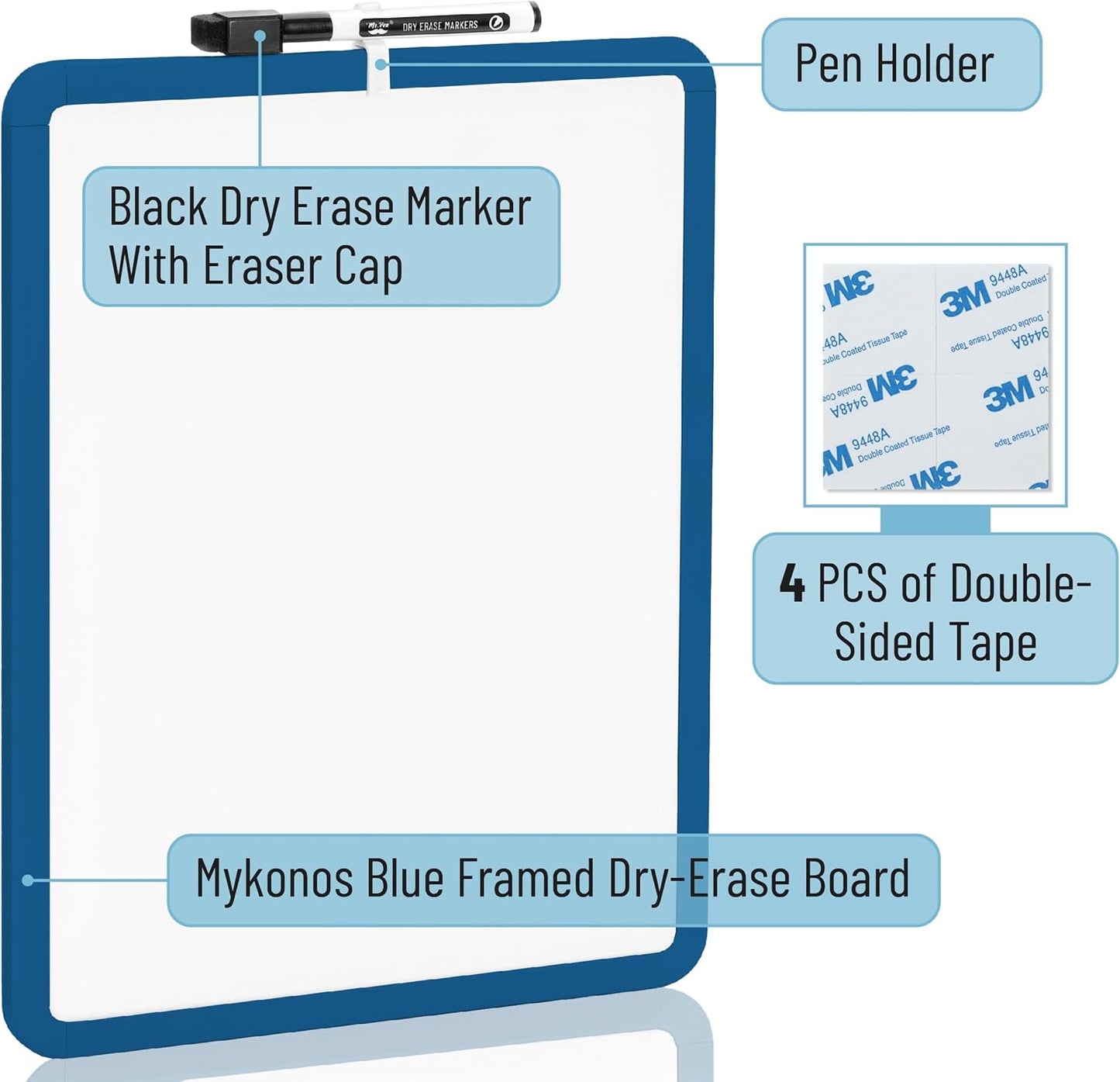 Dry Erase Board, 14” x 11” with a Black Dry Erase Marker, Dark Blue Frame, Small White Board, White Board for Kids, White Board for Students, Small Dry Erase Board, Mini White Board