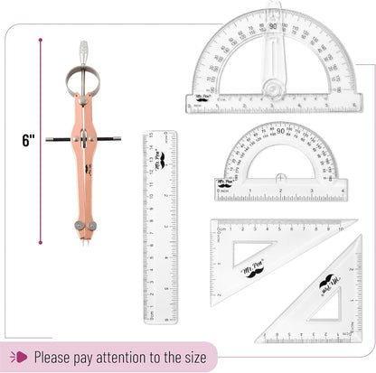 Mr. Pen- Geometry Set, 15 pcs, Rose Gold & Pink, 6 Inch Swing Arm Protractor, Divider