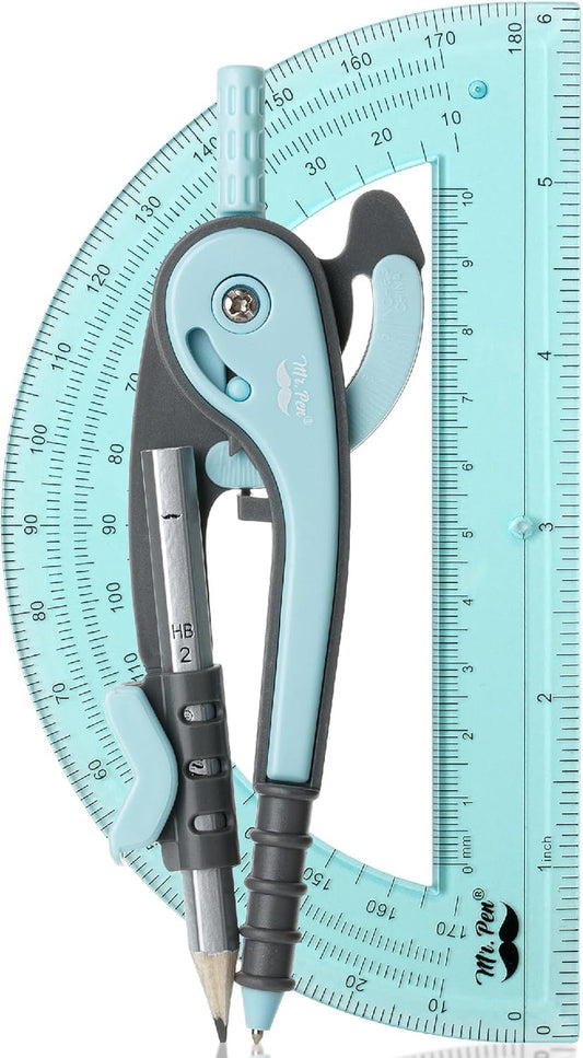 Mr. Pen- Compass and Protractor Set, Sky Blue, Compass Geometry Tool, Protractor and Compass Set, Compass Drawing Tool