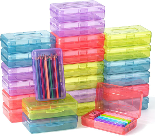 Mr. Pen- Pencil Box, 24 Pack, Assorted Colors, Plastic Pencil Box Case, Crayon Box, Plastic Pencil Case