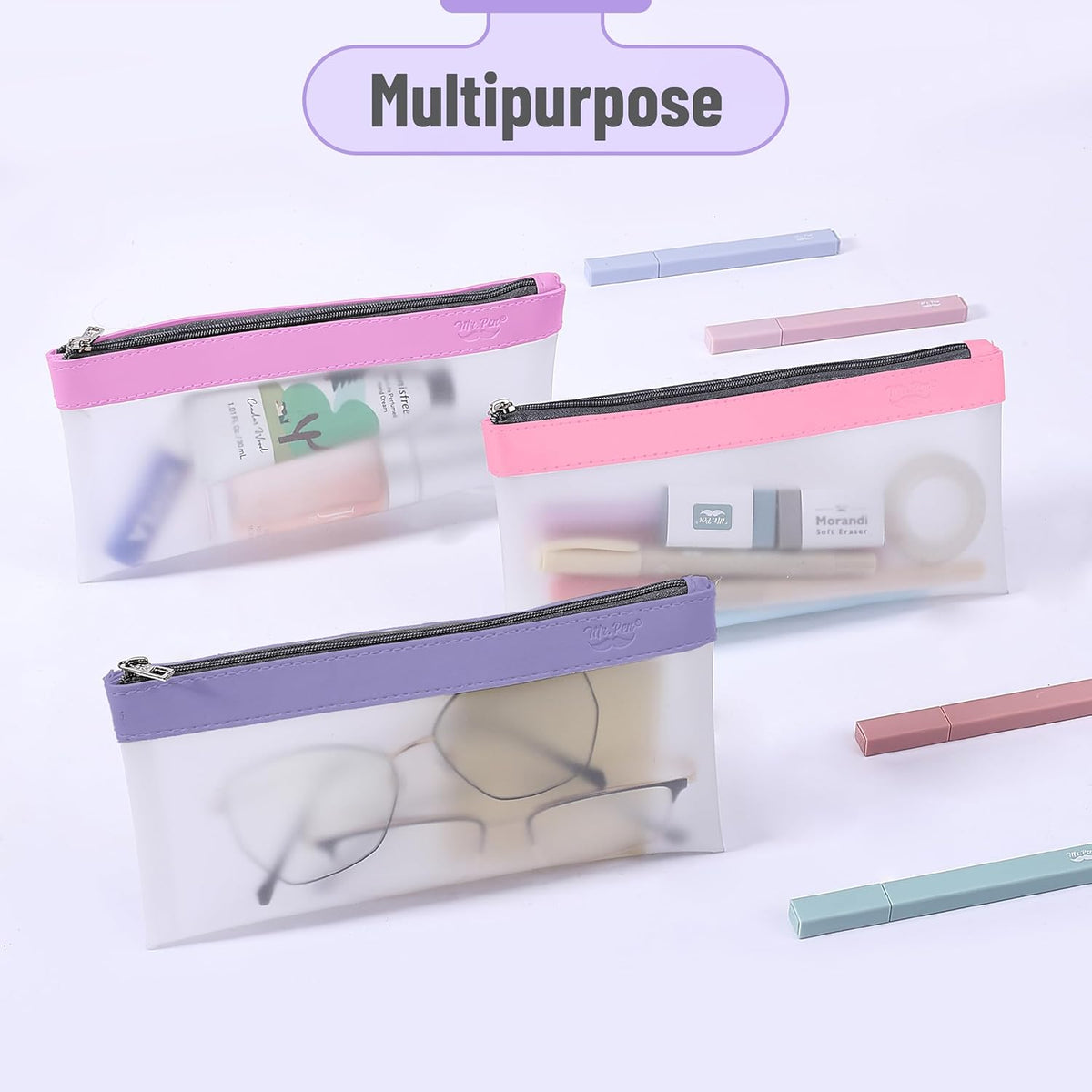 Mr. Pen- Clear Pencil Pouch, 6 Pack, Pink Shades, Pencil Bags, Clear Makeup Pouch