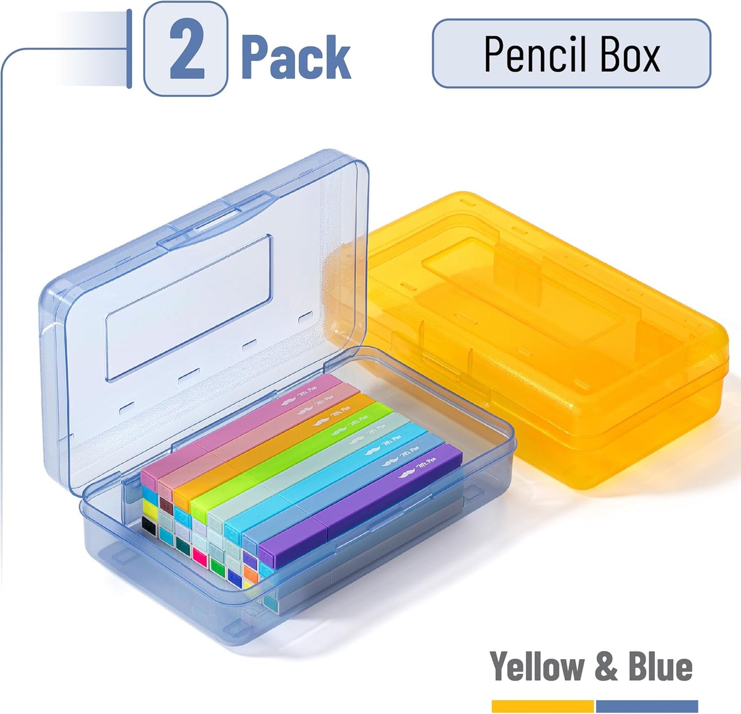 Mr. Pen- Pencil Box, 2 Pack, Assorted Colors, Crayon Box, Pencil Boxes, Pencil Box, 2 Pack, Yellow & Blue