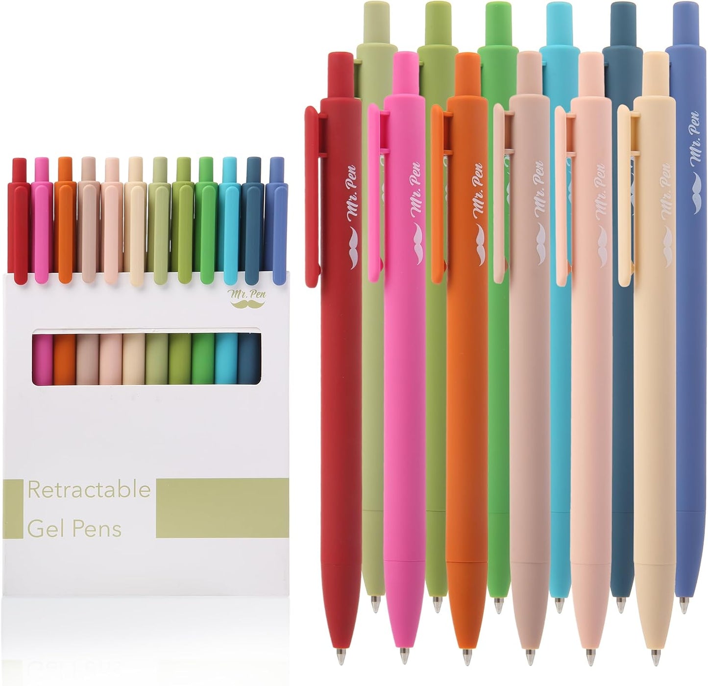 Cute Retractable Gel Pens, 12 Pack, Colored Ink, Fine Point 0.7mm