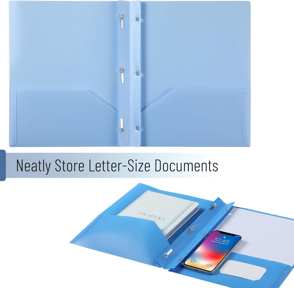 Mr. Pen- Plastic Folders with Pockets and Prongs, 5 Pack, Letter Size, Blue Shades