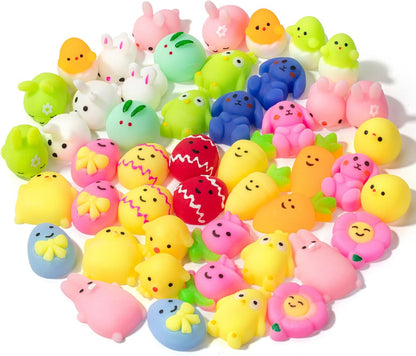 Easter Squishy Toys for Kids, 48 Pack, 24 Designs, Mochi