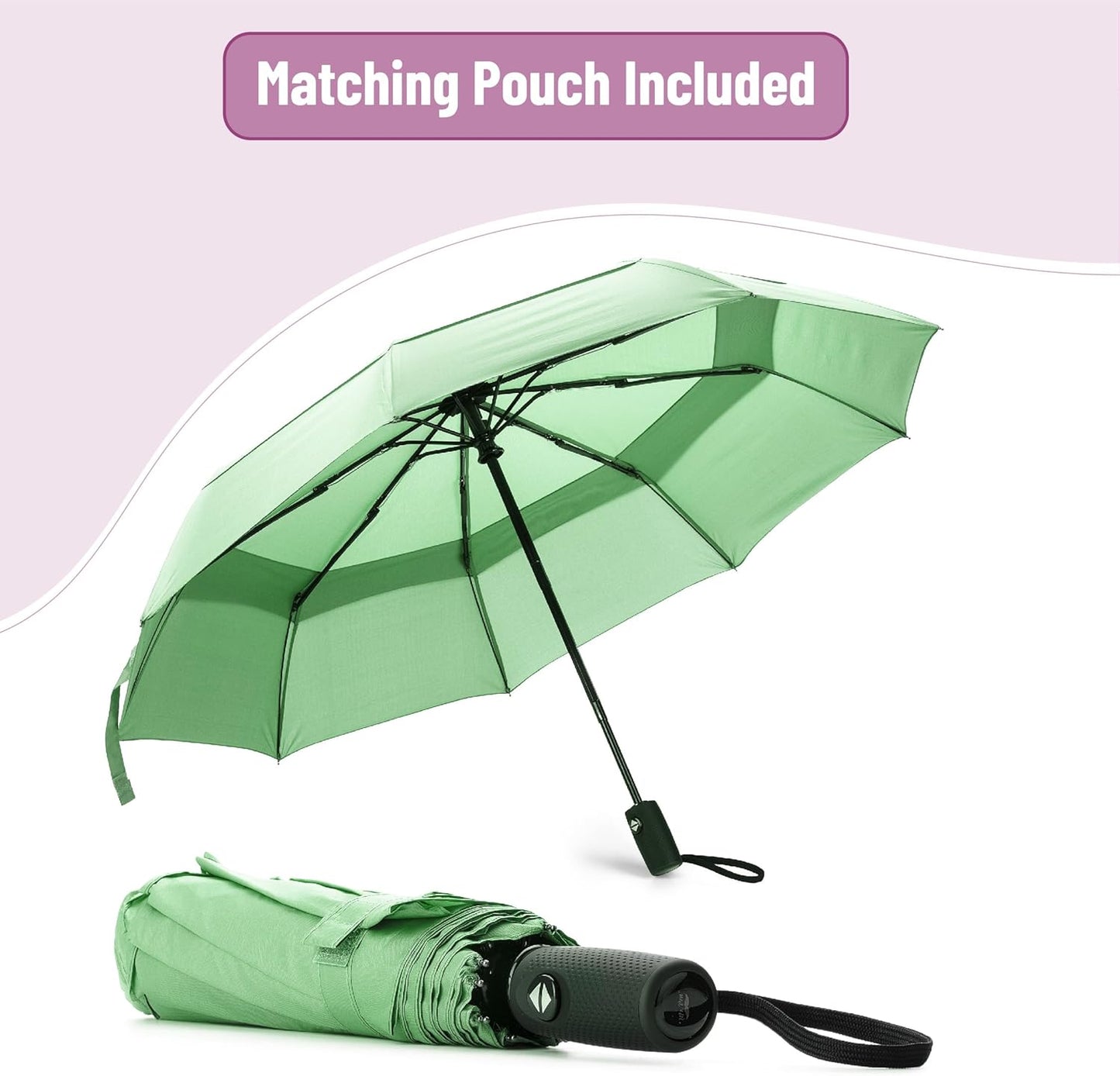 Mr. Pen- Windproof Travel Umbrella, Light Green, Automatic Umbrellas for Rain, Compact Umbrella, Travel Umbrella Compact