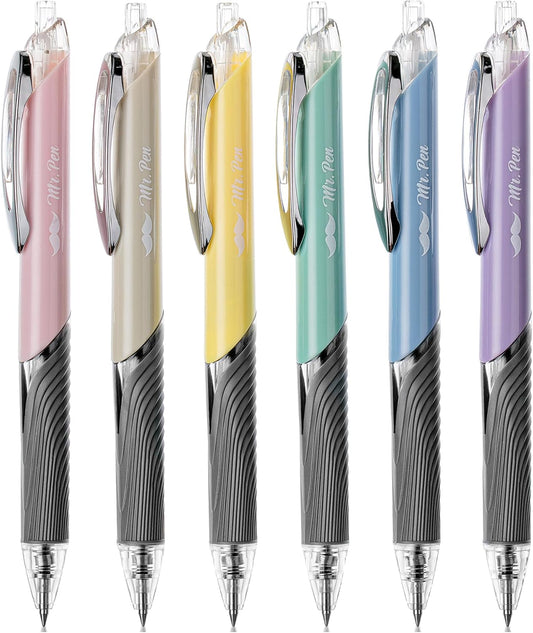 Retractable Gel Pens, 6 Pack, Black Ink Gel Pens, Pastel Barrels, Gel Pens Fine Point 0.5mm, Retractable Pens, Cute Pens, Gel Ink Pens, Aesthetic Pens for Journaling Fine Tip Pens