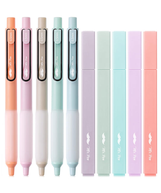 Mr. Pen- Aesthetic Highlighters and Gel Pens, 10 Pack, Morandi Color Highlighters, Assorted Color Gel Pens, Highlighter Pens, Cute Highlighters, Gel Pens