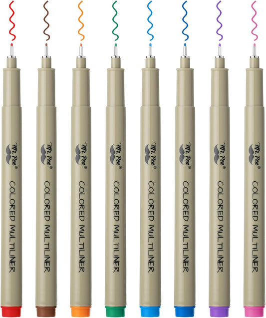 Mr. Pen- Drawing Pens for Artists, 0.5mm, 8 Pack, Colorful Artist pens, Micro Pens for Drawing