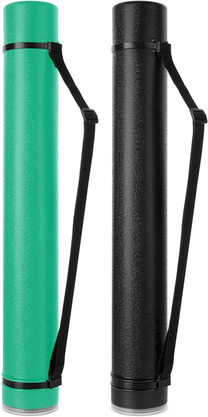 Poster Tube, 2 Pack, Black and Green, Extendable Poster Tube with Strap, Poster Carrying Case, Telescoping Tube, Art & Poster Transport Tubes, Poster Tubes for Storage, Poster Holder Tube