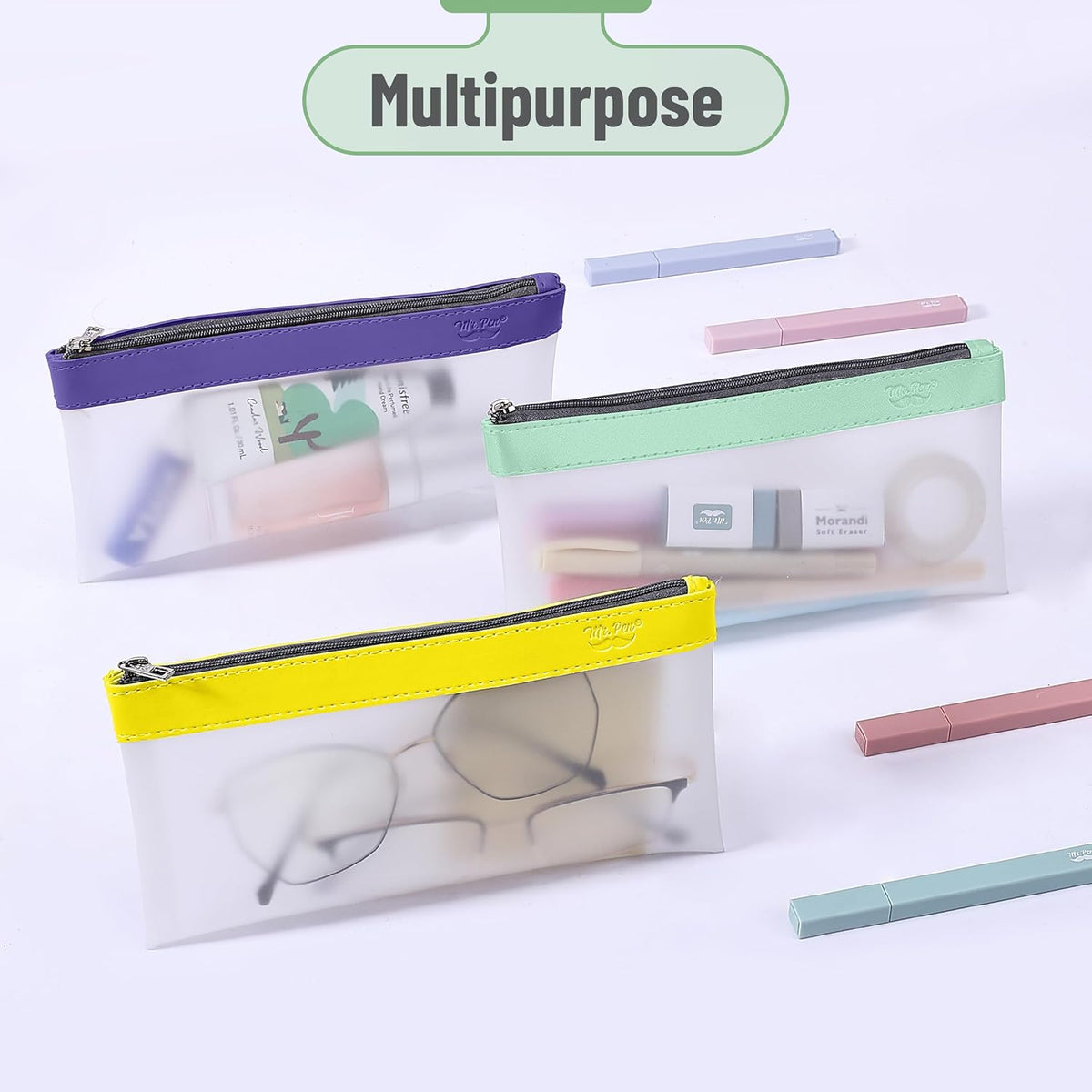 Mr. Pen- Clear Pencil Pouch, 6 Pack, Morandi Color, Pencil Bags, Clear Makeup Pouch