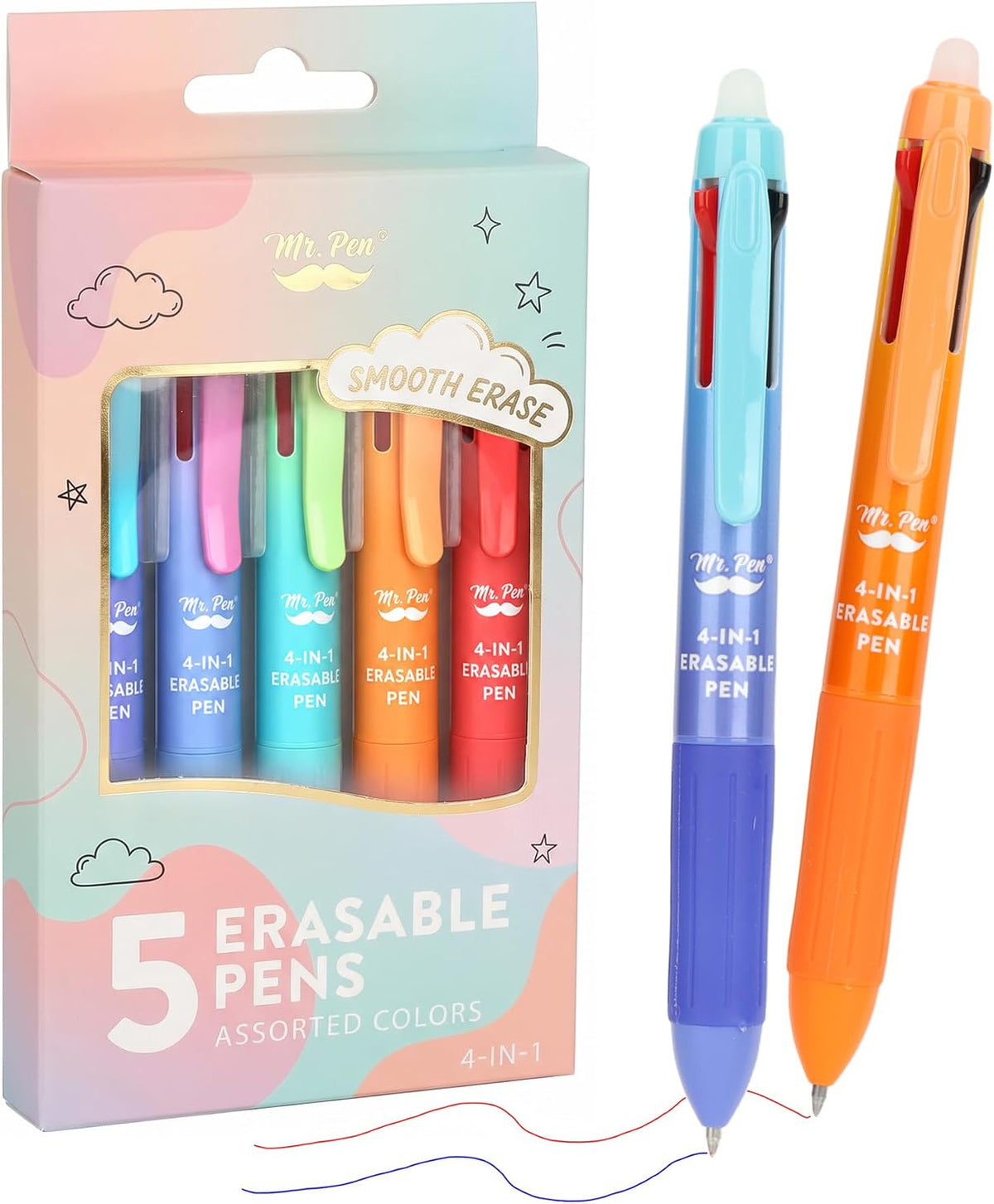 Mr. Pen- Erasable Multicolor Pen, 4-in-1, 5 Pack, Colorful Ink