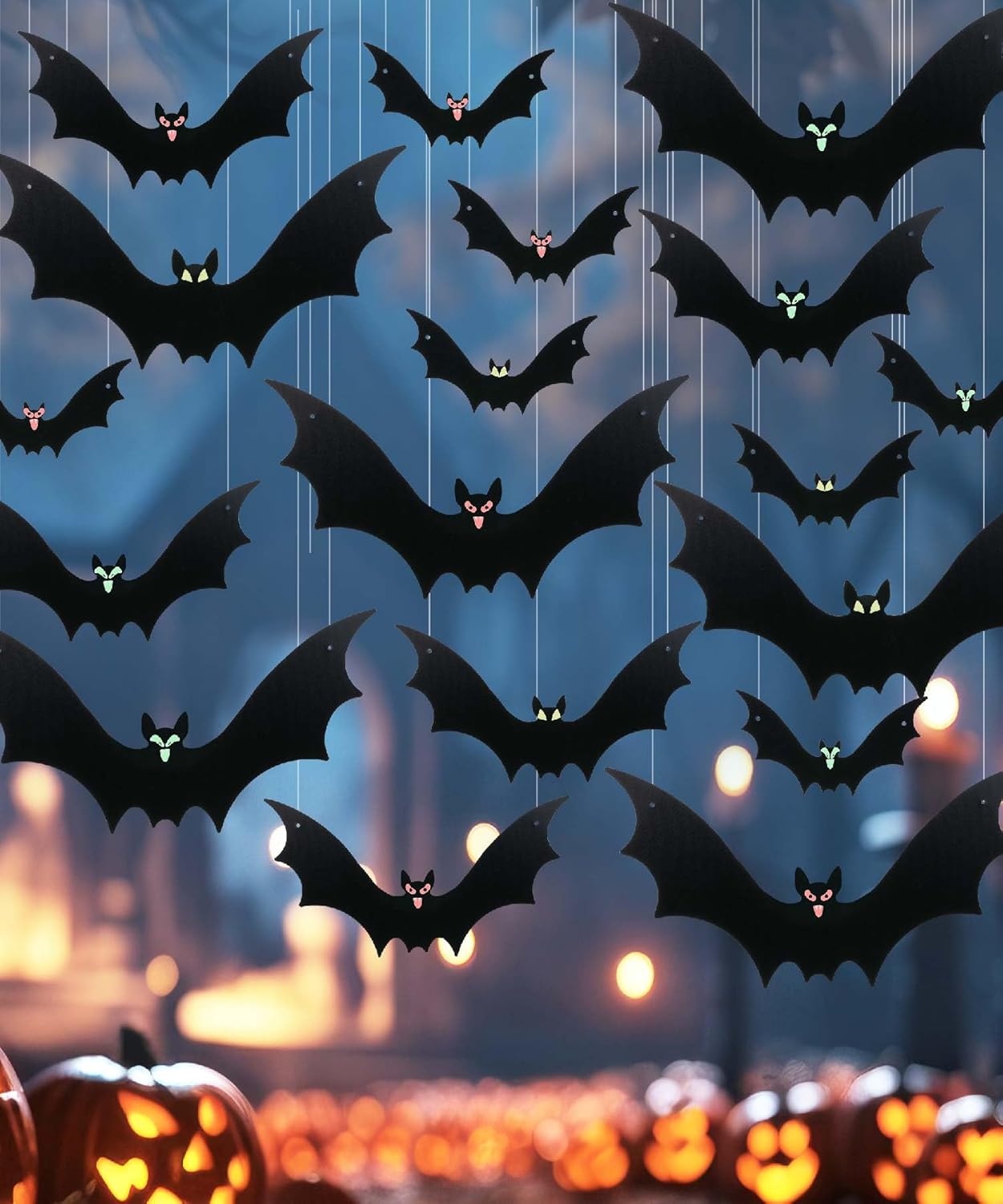 Mr. Pen- Halloween Decoration Hanging Bats, 3 Sizes, 18 pcs