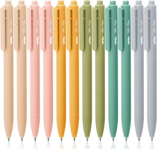 Mr. Pen- Retractable Gel Pens, 12Pack, Black Ink, Natural Vintage Color Barrel Gel Pens, Gel Pens Fine Point 0.5mm, Retractable Pens