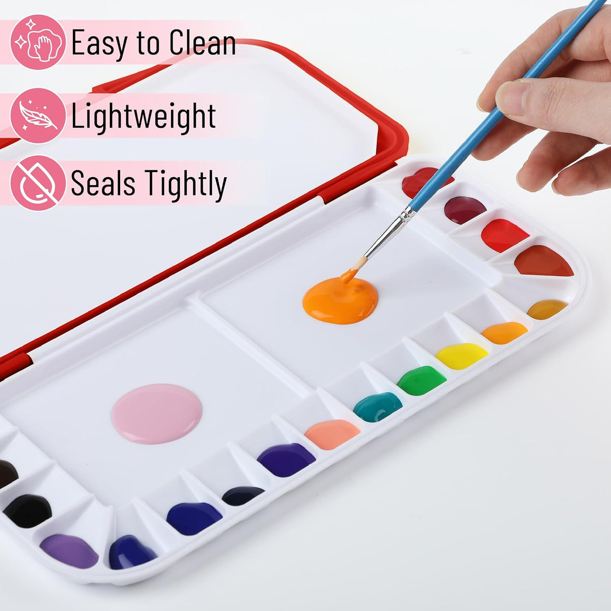 Mr. Pen- Airtight Watercolor Palette with Lid, Red, 18 Wells and 2 Mixing Areas, Empty Watercolor Palette