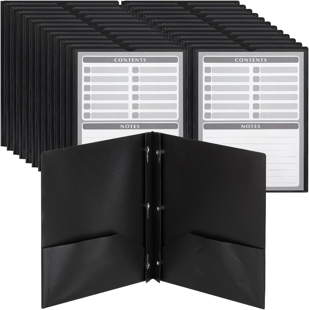 Mr. Pen- Black Plastic Folders with Pockets and Prongs, 24 Pack, Letter Size, Black Flexible Plastic Folders with Prongs