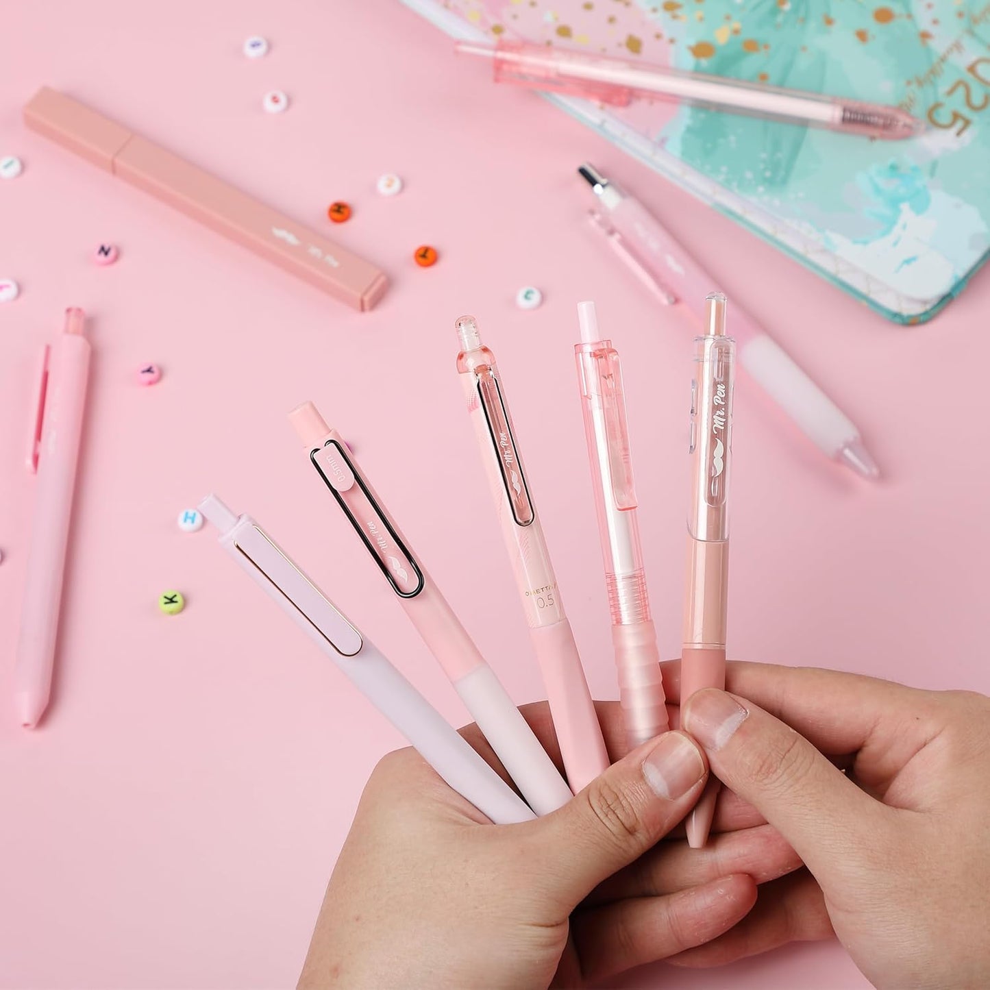 Mr. Pen- Gel Ink Pen Set, 12 pcs, Pastel Pink Barrel, Pink Pens Black Ink Gel Pens Fine Point 0.5mm