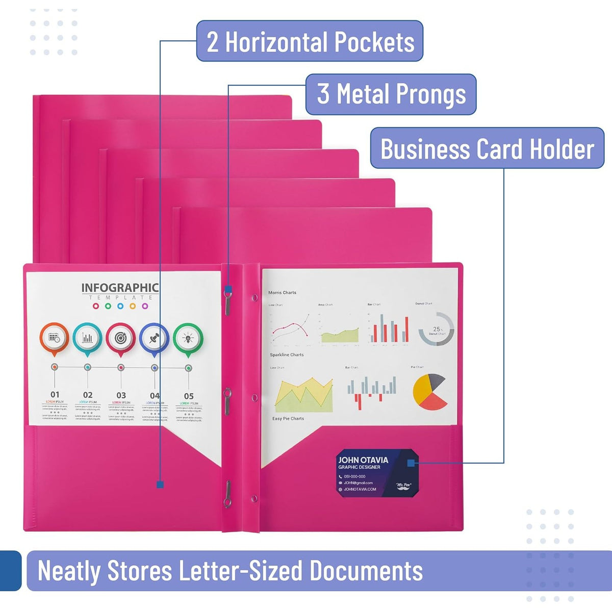 Mr. Pen- Plastic Folders with Pockets and Prongs, 24 Pack, Letter Size, Pink, Flexible Plastic Folders with Prongs