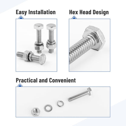 Mr. Pen- Nuts and Bolts Set, 1/4"-20x1-1/4, 10 Sets, Stainless Steel, Hex Head Nut and Bolt Set