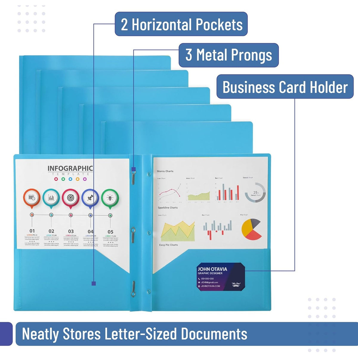 Mr. Pen- Plastic Folders with Pockets and Prongs, 24 Pack, Letter Size, Blue