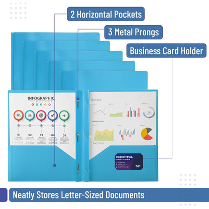 Mr. Pen- Plastic Folders with Pockets and Prongs, 24 Pack, Letter Size, Blue