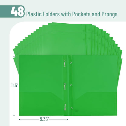 Mr. Pen- Plastic Folders with Pockets and Prongs, 48 Pack, Letter Size, Green