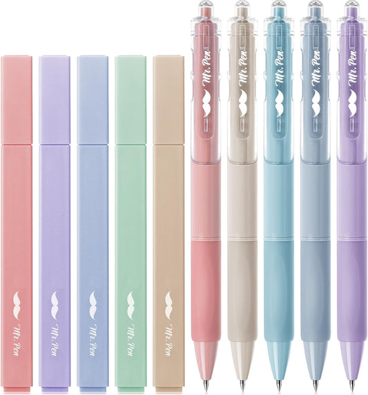 Mr. Pen- Aesthetic Highlighters and Gel Pens, 10 Pack, Pastel Colors Bible Highlighters No Bleed