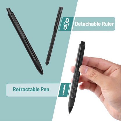 Retractable Gel Pens with Ruler, 5 Pack, Black Ink Gel Pens, Gel Pens Fine Point 0.5mm, Retractable Pens, Gel Ink Pens, Aesthetic Pens for Journaling Fine Tip Pens