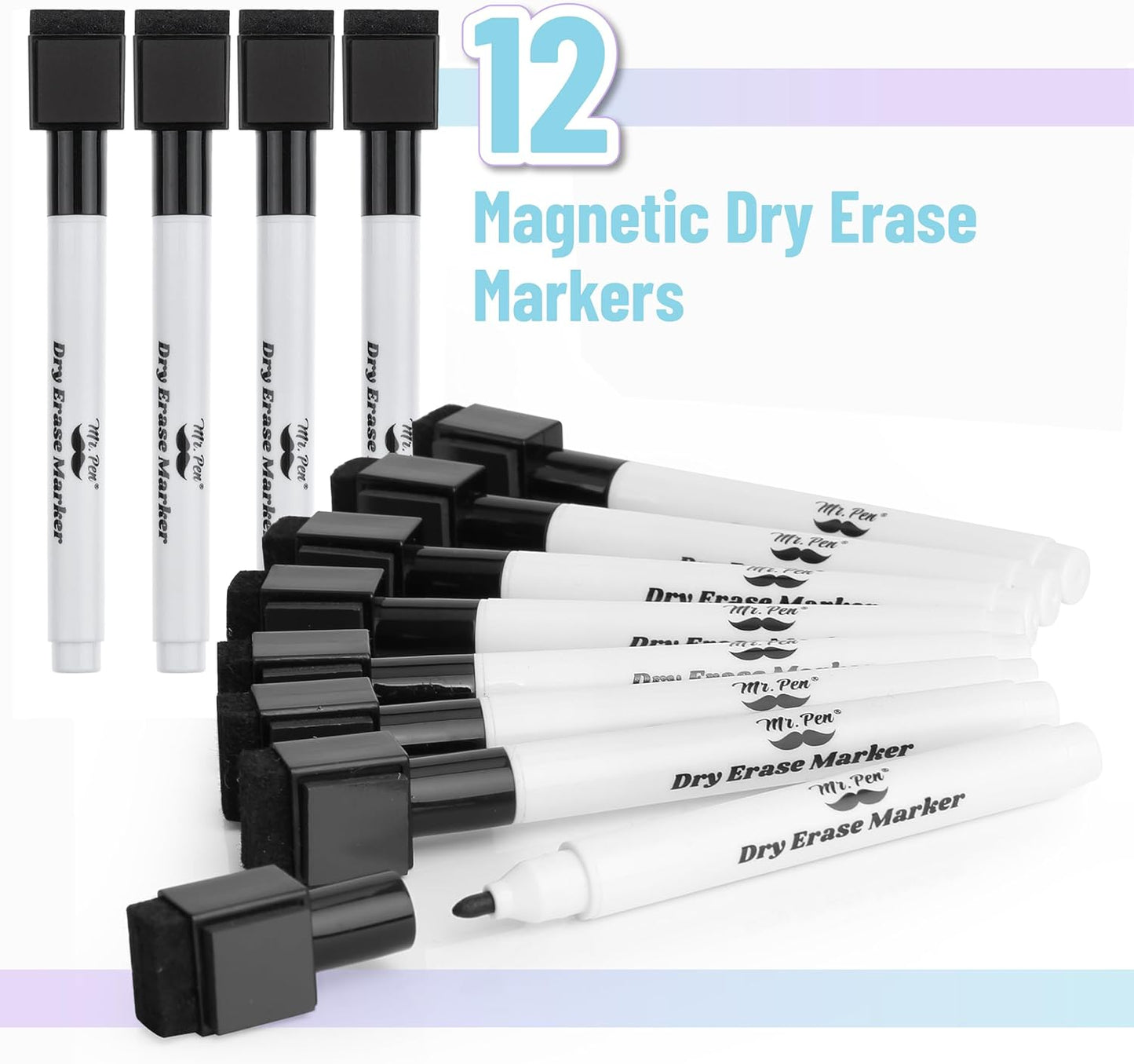 Mr. Pen- Magnetic Dry Erase Markers, 12 Pack, Black Dry Erase Marker, Dry Erase Markers with Eraser Cap