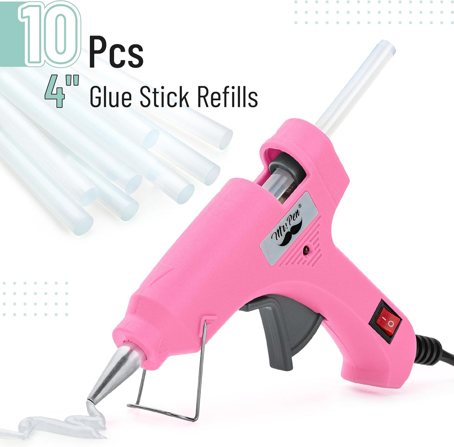 Mr. Pen- Hot Glue Gun Kit, 20W, Pink and Gray, Glue Gun with 10 Glue Sticks