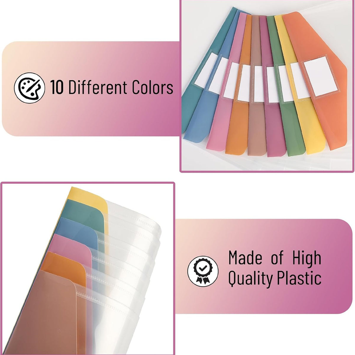 Mr. Pen- Clear Plastic Envelopes with Snap Closure, 20 Pack, A4, Letter Size, Colorful Flaps