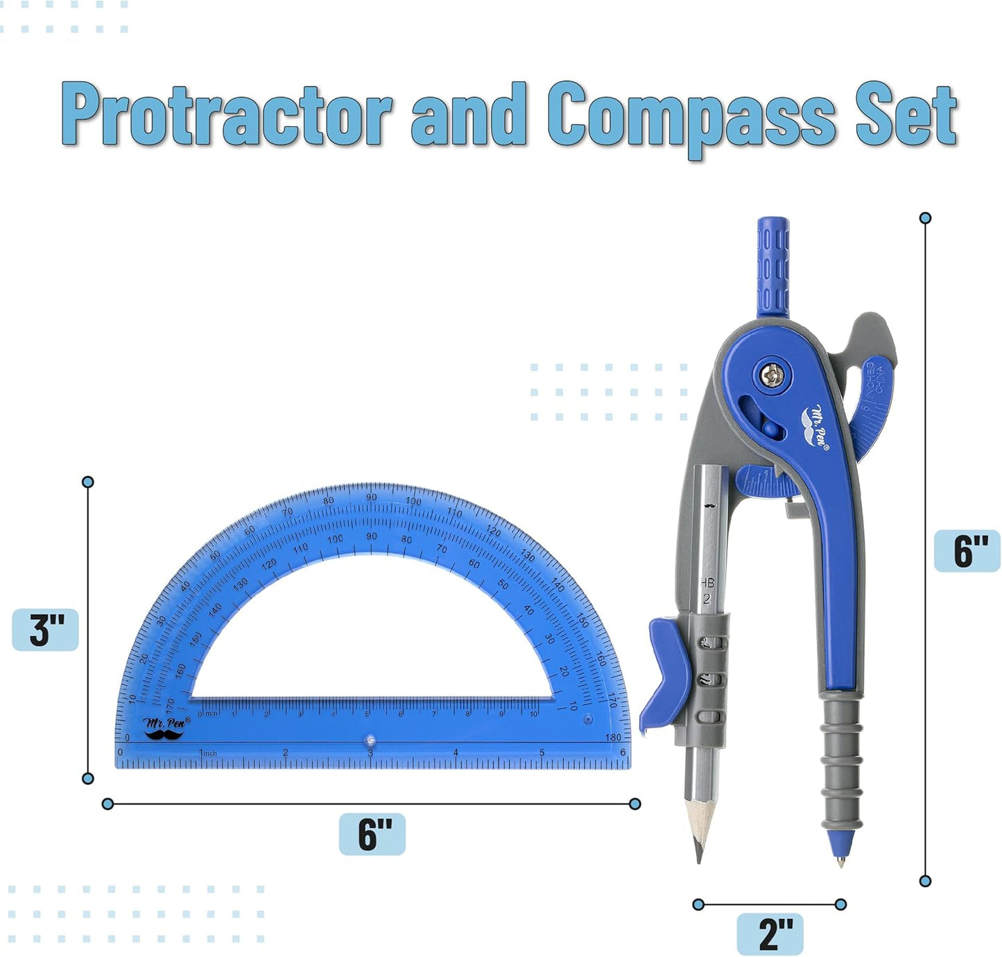 Mr. Pen- Compass and Protractor Set, Midnight Blue, Compass Geometry Tool, Protractor and Compass Set, Compass Drawing Tool