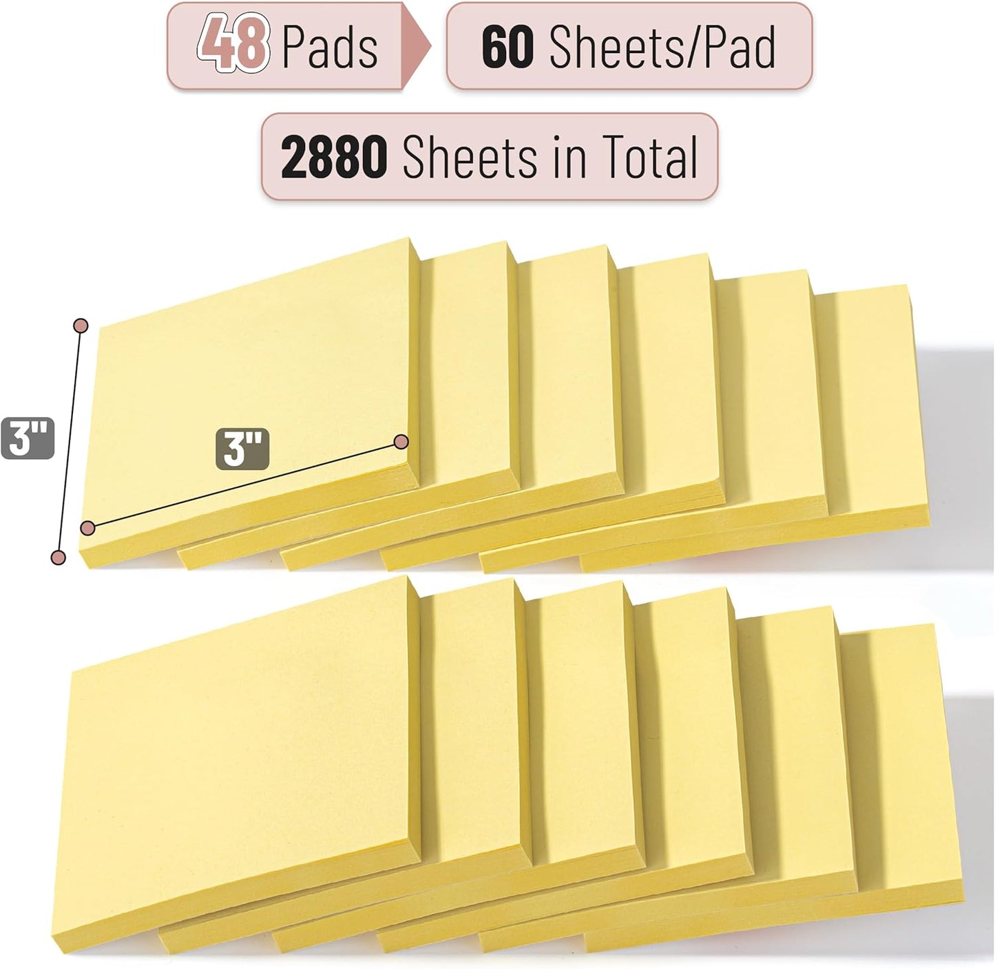 Bulk Yellow Sticky Notes 3x3, 48 Pads, 2880 Notes