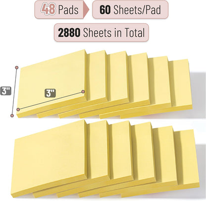Bulk Yellow Sticky Notes 3x3, 48 Pads, 2880 Notes
