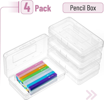 Mr. Pen- Pencil Box, 4 Pack, Clear, Plastic Pencil Box Case, Pencil Case, Crayon Box, Pencil Case for Kids, Clear Pencil Case