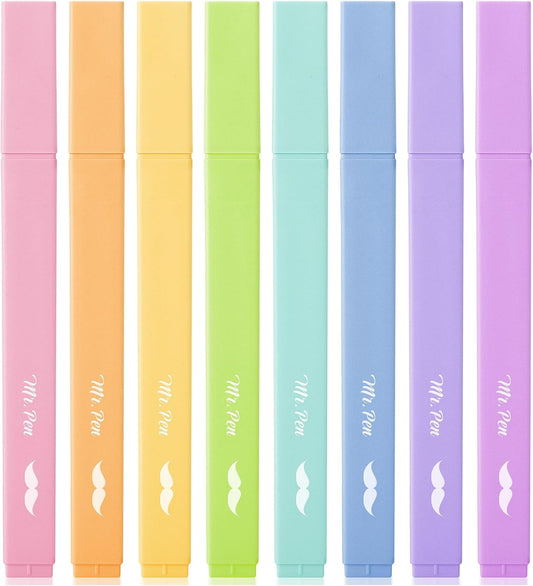 Aesthetic Highlighters, 8 pcs, Chisel Tip, Pastel Candy Colors, Cute Highlighters Assorted Colors, Bible Highlighters and Pens No Bleed, No Bleed Highlighters for Bible Pages No Bleed