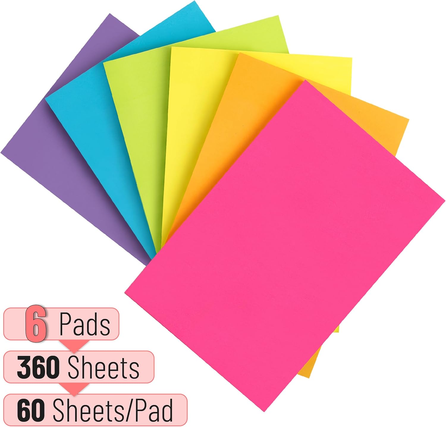 Mr. Pen Sticky Notes, 4”x6”, 6 Pads, Vibrant Colors Sticky Notes,