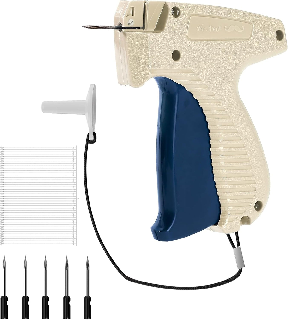 Mr. Pen- Tagging Gun with Case, 5 Needles, 1008 pcs 2" Barbs Fasteners, Cream & Navy Blue