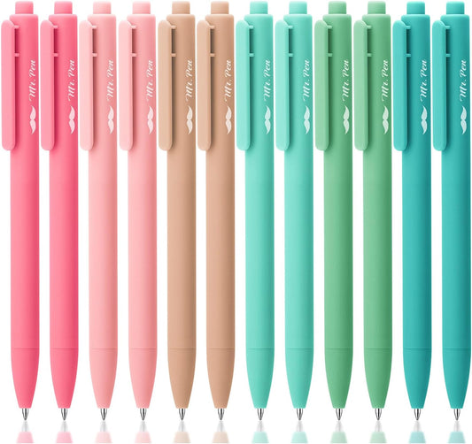Mr. Pen- Retractable Gel Pens, 12 Pack, Black Ink, Retro Colors Barrel Gel Pens, Gel Pens Fine Point 0.5mm, Retractable Pens