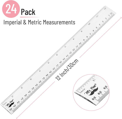 Mr. Pen- Clear Ruler, 12-Inch, 24 pcs, Metric & Imperial, Clear Plastic Ruler 12 Inch, 12 Inch Ruler, Clear Ruler 12 Inch, Rulers for Kids Ruler