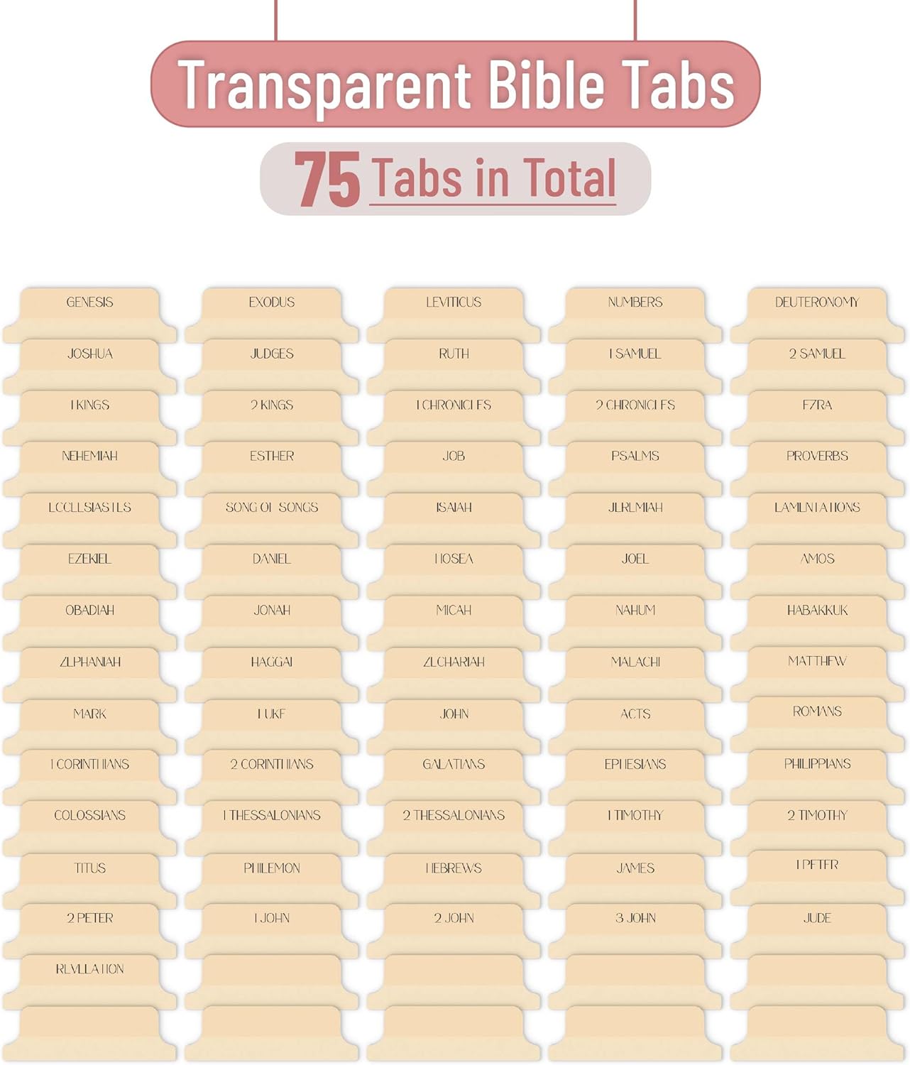 Mr. Pen- Bible Tabs, 75 Tabs, Transparent Cappuccino Laminated Bible Tabs for Women and Men, Bible Tabs for Study Bible Index Tabs, Bible Labels Tabs