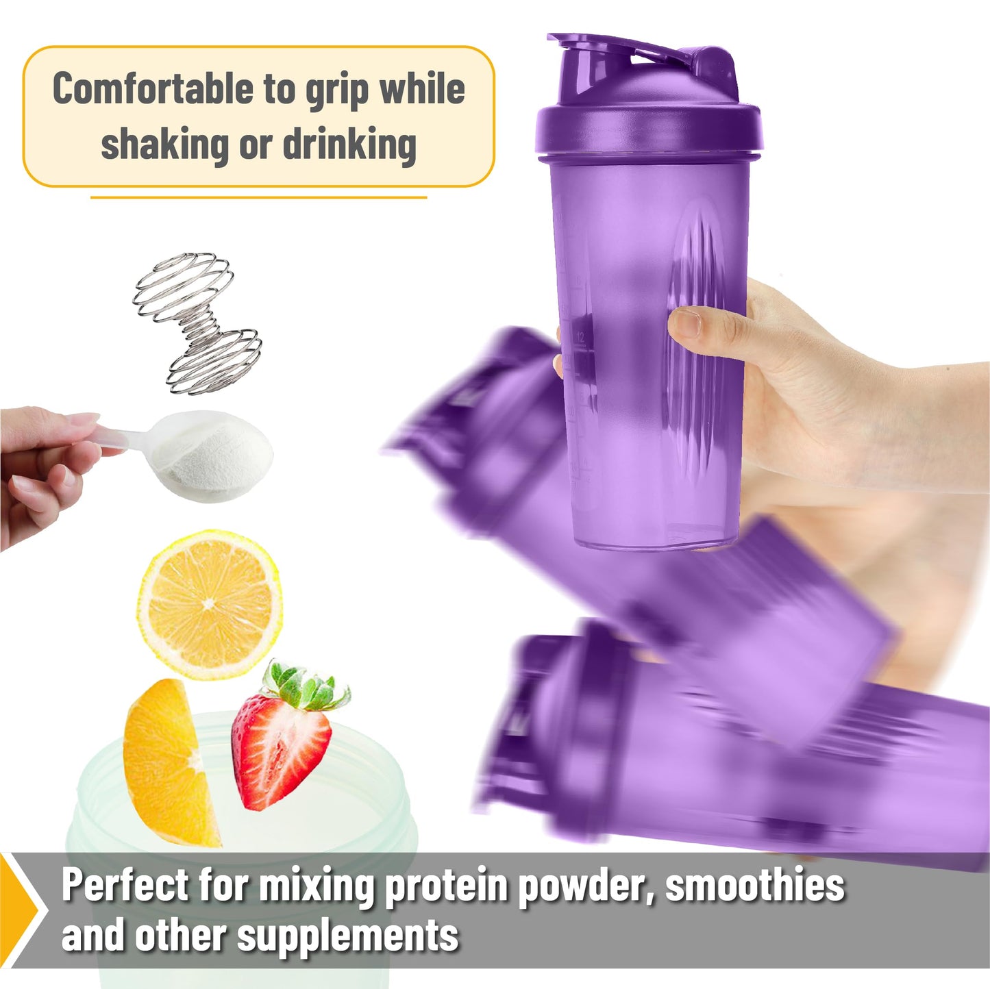 Shaker Bottles for Protein Mixes with Twist Cap, 28 oz, Purple Protein Shaker Bottle with Wire Whisk Ball, Mixer Bottle, Protein Shake Bottles, Protein Bottle, Protein Shake Bottle