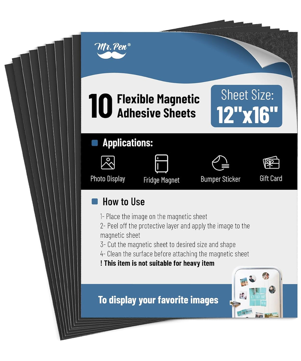 Mr. Pen- Flexible Magnetic Sheets with Adhesive Backing, 12" x 16", 10 Pack, Magnet Sheets with Adhesive