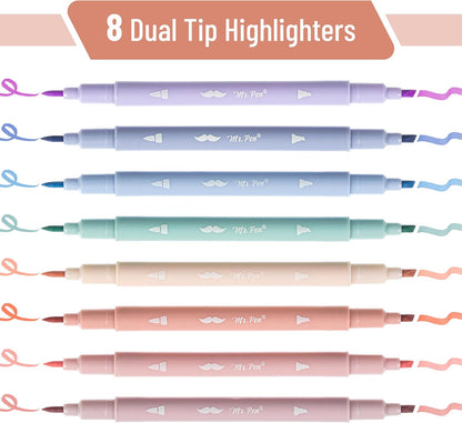 Mr. Pen- Dual Tip Aesthetic Highlighters, 8 pcs, Chisel & Brush Tips, Pastel Colors