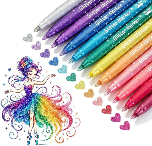 Mr. Pen- Glitter Markers, 12 pcs, Assorted Color, Fine Tip Glitter Markers for Kids and Adults