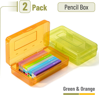 Mr. Pen- Pencil Box, 2 Pack, Green & Orange, Plastic Pencil Box Case, Pencil Case, Crayon Box