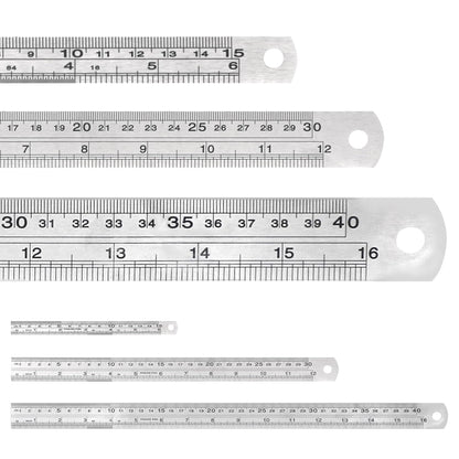 Stainless Steel Ruler, 3 pcs, 6", 12", 16", Imperial & Metric Measurements, Metric Metal Ruler Set, mm Ruler, Metal Rulers, Small Metal Ruler Metal Straight Edge, Centimeter Ruler