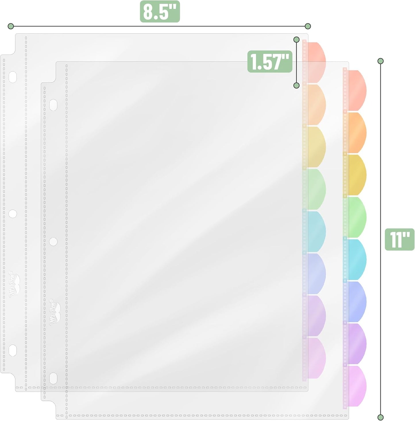 Mr. Pen- Clear Sheet Protectors with Binder Tabs, 8 Tabs, 2 Sets, Pastel,