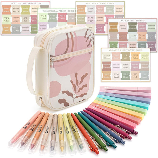 Bible Journaling Kit, 28 Pcs — Bible Case, No Bleed Pens, Highlighters & Tabs