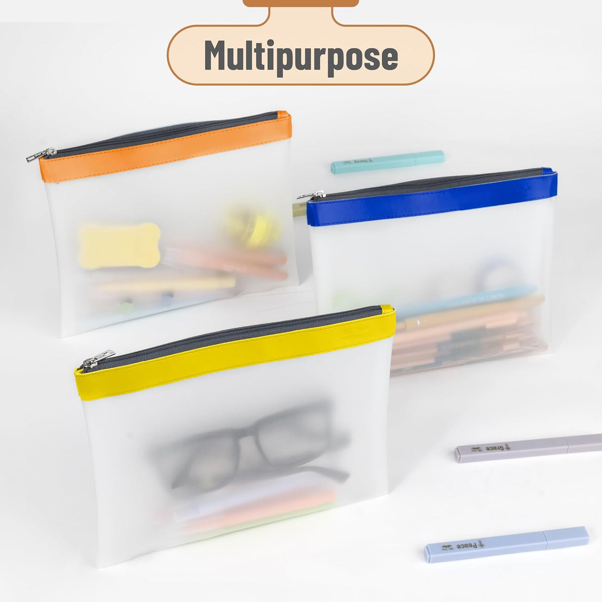 Mr. Pen- Clear Pencil Pouch, 3 Pack, Durable TPU Material, Large Water-Resistant Pencil Bags with Smooth Zipper